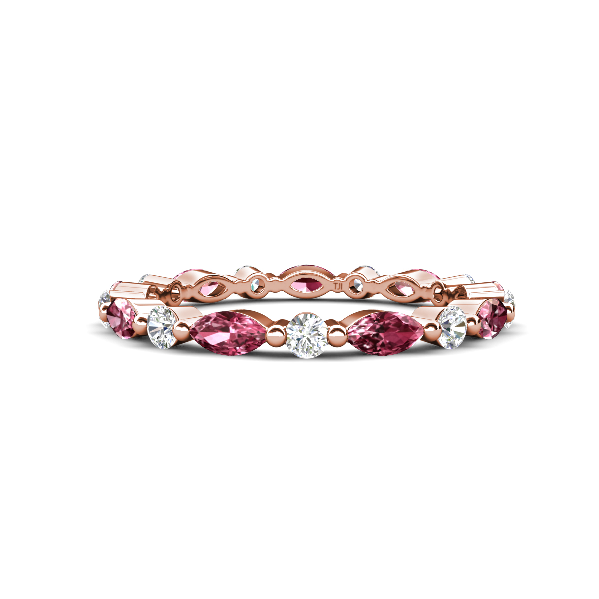 Mira 0.95 ctw Marquise Pink Tourmaline and Round Lab Grown Diamond Women Stackable Eternity Band 